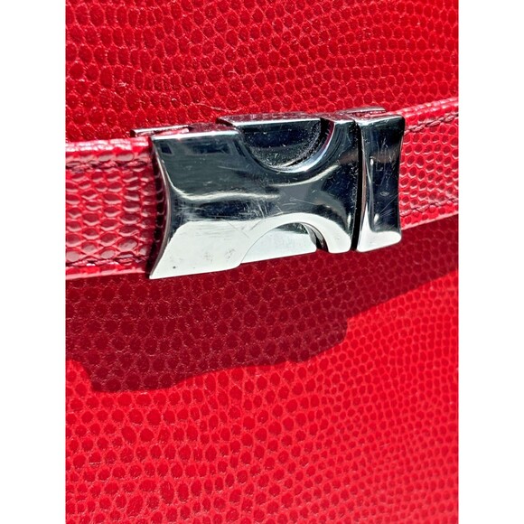 M London Red Leather Snakeskin Like Embossed Leather Purse Tote Signature Lining - Picture 6 of 16